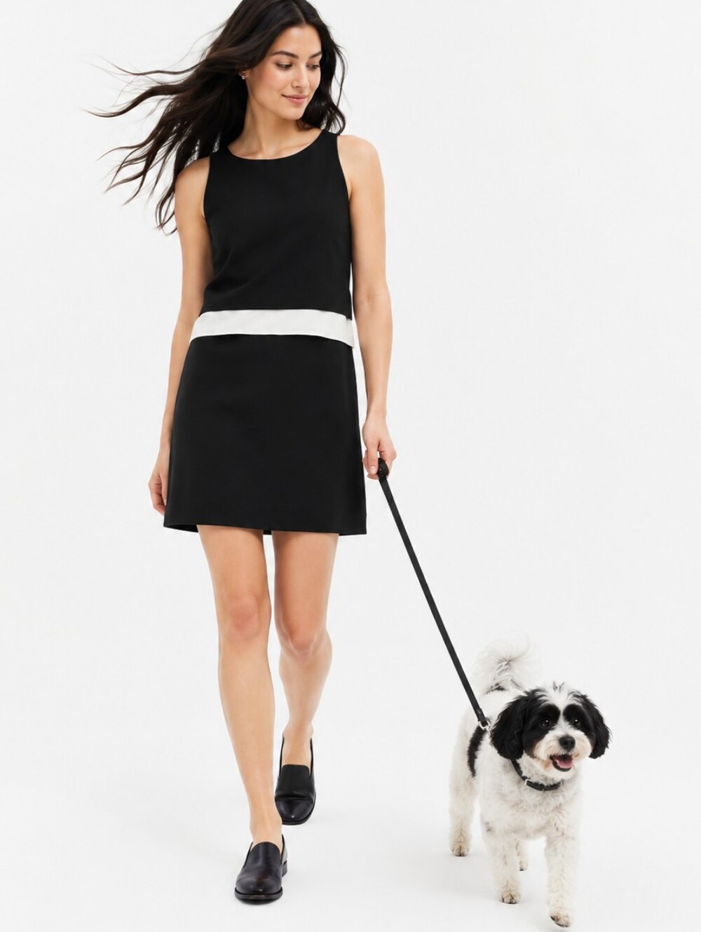 Banana Republic Tiered Layered Black White Sleeveless Shift Dress